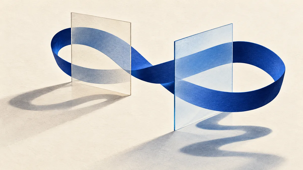 Una cinta azul atraviesa marcos transparentes: una metáfora de contexto e interacción.